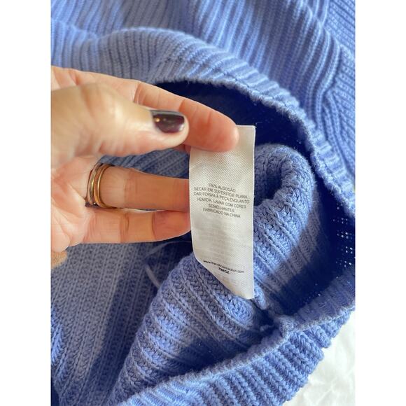 French Connection Cozy Oversized Cropped Boat Neck Sweater Blue L 100% Cotton - Picture 5 of 5